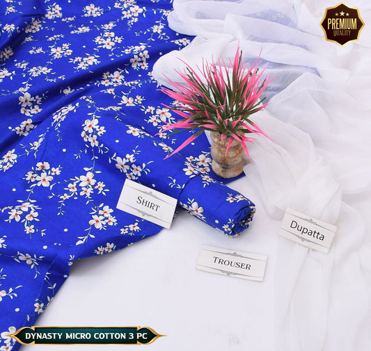 DYNASTY MICRO COTTON 4 SEASON STUFF ALLOVER PRINT UNSTITCHED 3 PC'S