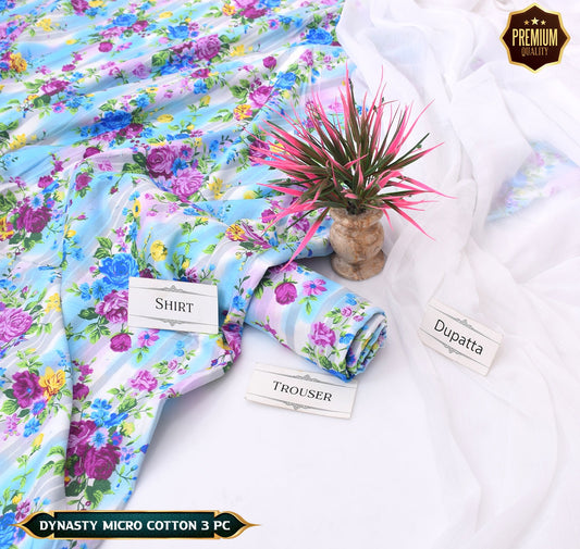 DYNASTY MICRO COTTON 4 SEASON STUFF ALLOVER PRINT UNSTITCHED 3 PC'S
