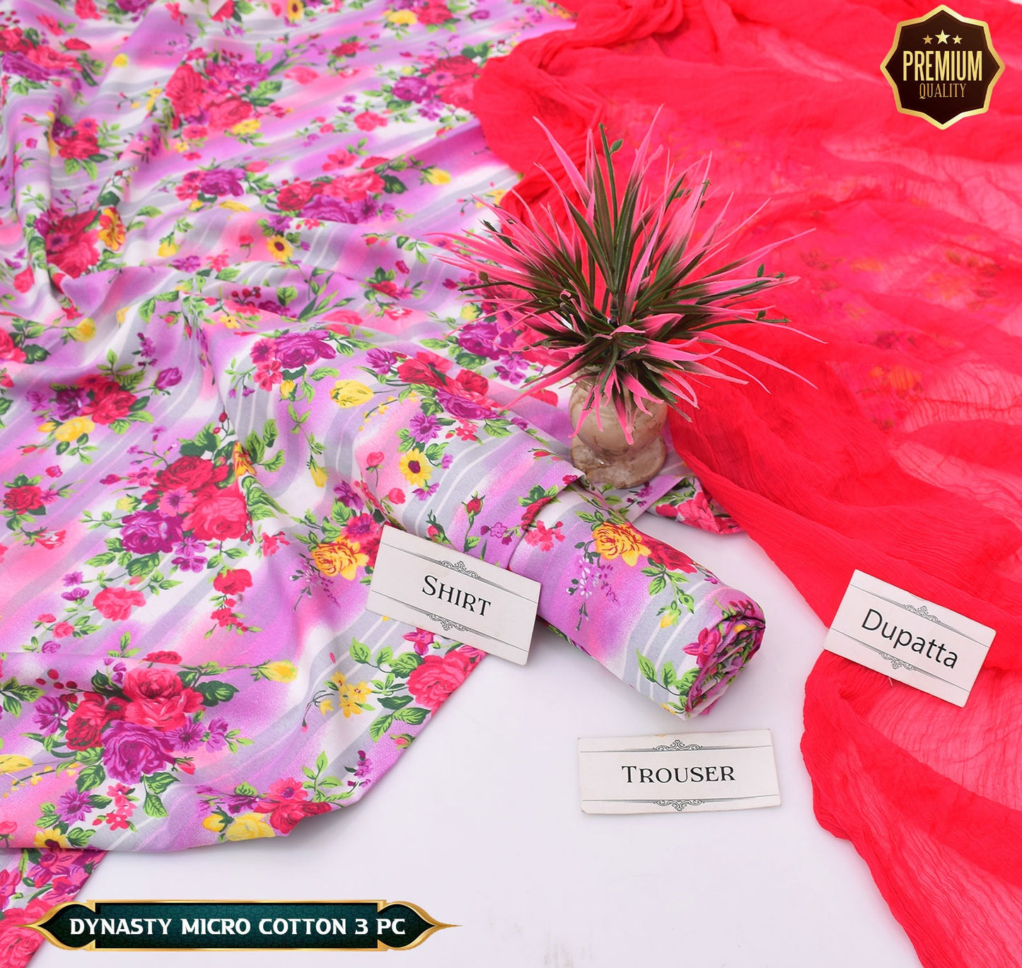 DYNASTY MICRO COTTON 4 SEASON STUFF ALLOVER PRINT UNSTITCHED 3 PC'S