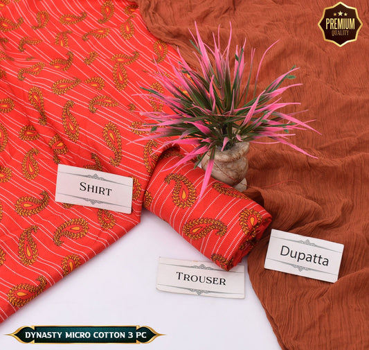 DYNASTY MICRO COTTON 4 SEASON STUFF ALLOVER PRINT UNSTITCHED 3 PC'S