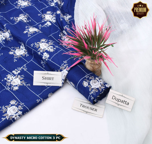 DYNASTY MICRO COTTON 4 SEASON STUFF ALLOVER PRINT UNSTITCHED 3 PC'S