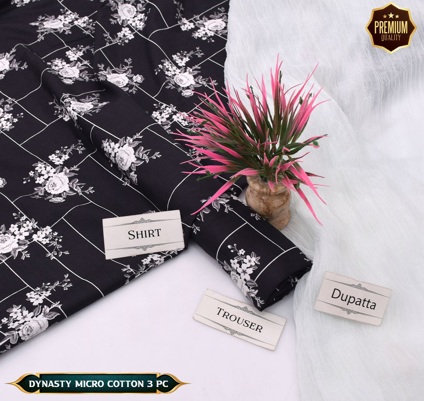 DYNASTY MICRO COTTON 4 SEASON STUFF ALLOVER PRINT UNSTITCHED 3 PC'S