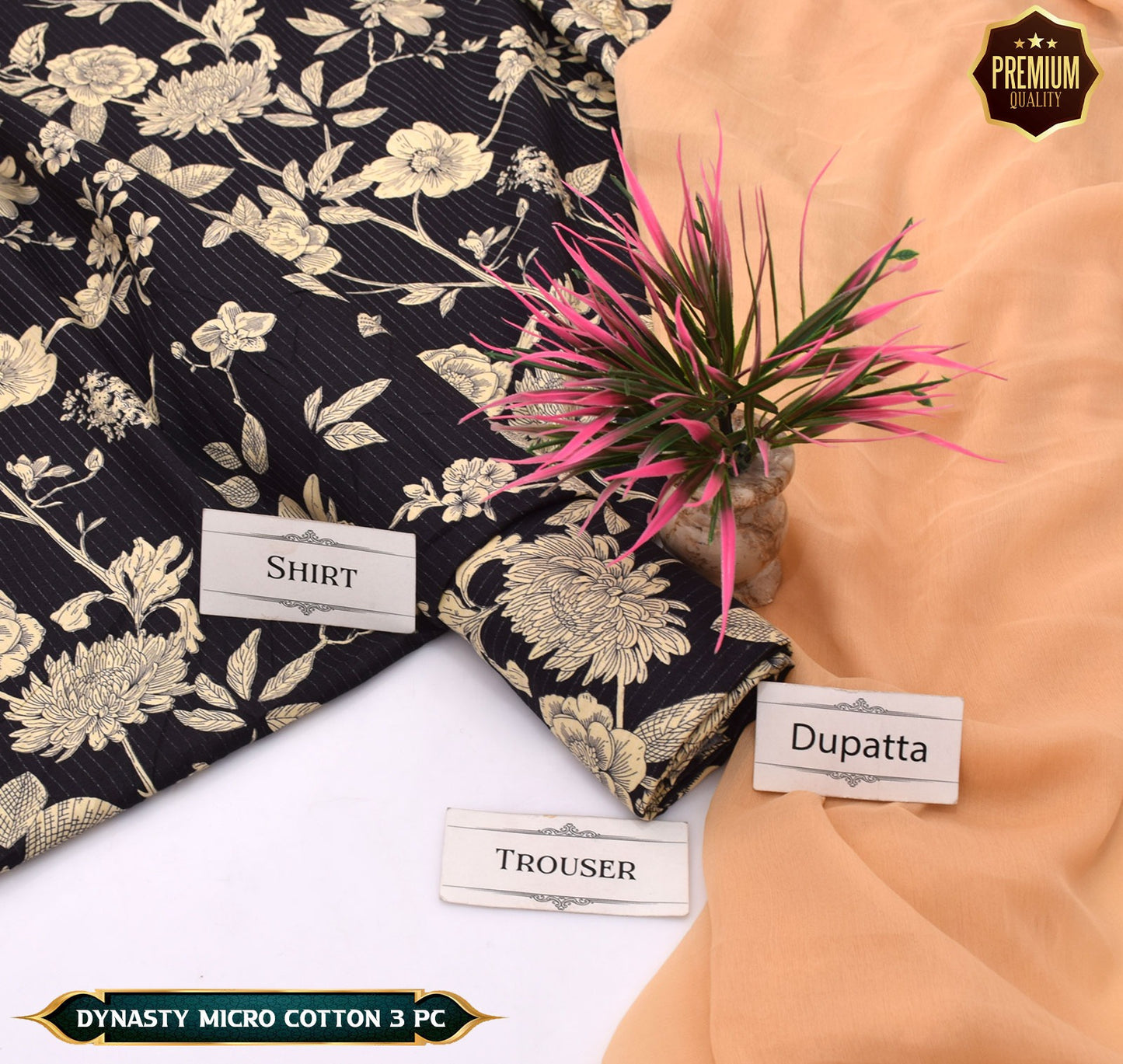 DYNASTY MICRO COTTON 4 SEASON STUFF ALLOVER PRINT UNSTITCHED 3 PC'S