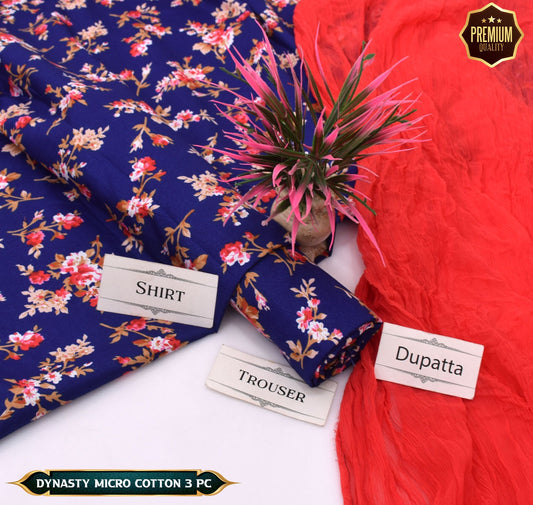 DYNASTY MICRO COTTON 4 SEASON STUFF ALLOVER PRINT UNSTITCHED 3 PC'S