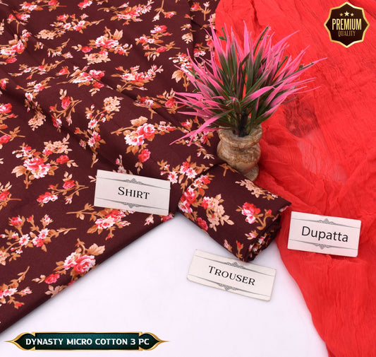 DYNASTY MICRO COTTON 4 SEASON STUFF ALLOVER PRINT UNSTITCHED 3 PC'S