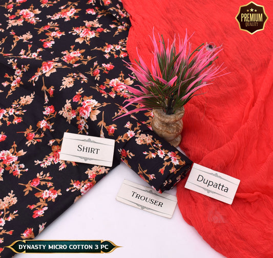 DYNASTY MICRO COTTON 4 SEASON STUFF ALLOVER PRINT UNSTITCHED 3 PC'S