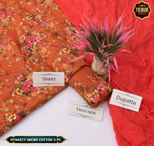 DYNASTY MICRO COTTON 4 SEASON STUFF ALLOVER PRINT UNSTITCHED 3 PC'S