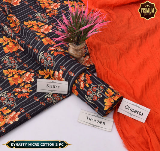 DYNASTY MICRO COTTON 4 SEASON STUFF ALLOVER PRINT UNSTITCHED 3 PC'S