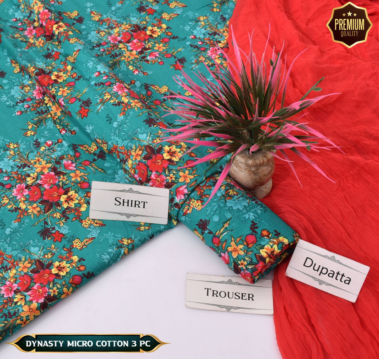 DYNASTY MICRO COTTON 4 SEASON STUFF ALLOVER PRINT UNSTITCHED 3 PC'S