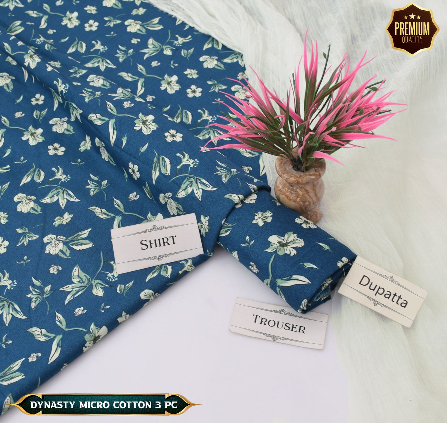 DYNASTY MICRO COTTON 4 SEASON STUFF ALLOVER PRINT UNSTITCHED 3 PC'S