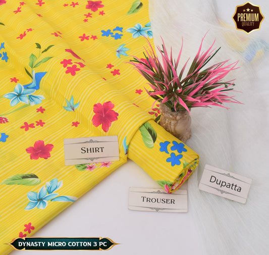 DYNASTY MICRO COTTON 4 SEASON STUFF ALLOVER PRINT UNSTITCHED 3 PC'S
