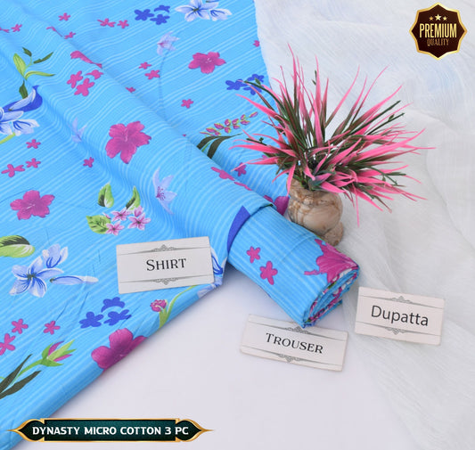 DYNASTY MICRO COTTON 4 SEASON STUFF ALLOVER PRINT UNSTITCHED 3 PC'S