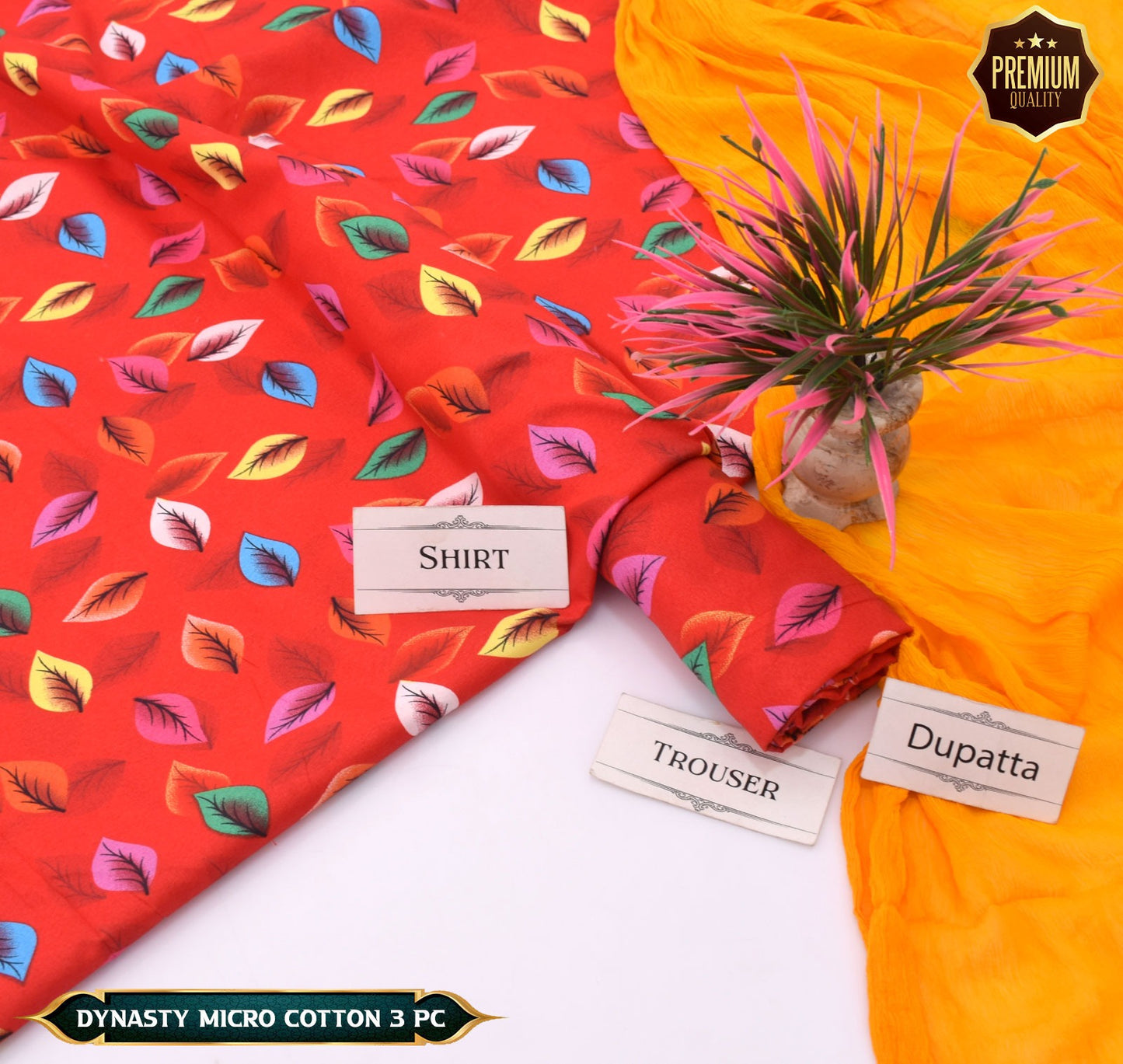 DYNASTY MICRO COTTON 4 SEASON STUFF ALLOVER PRINT UNSTITCHED 3 PC'S