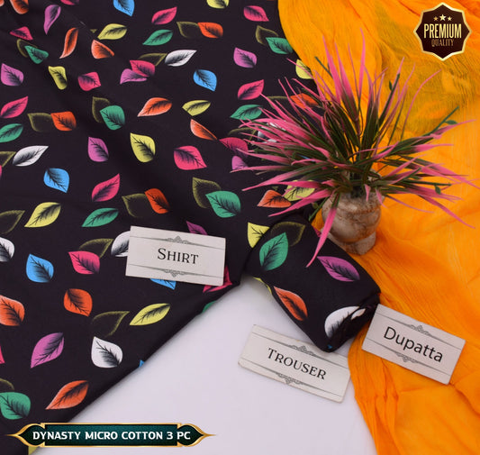 DYNASTY MICRO COTTON 4 SEASON STUFF ALLOVER PRINT UNSTITCHED 3 PC'S