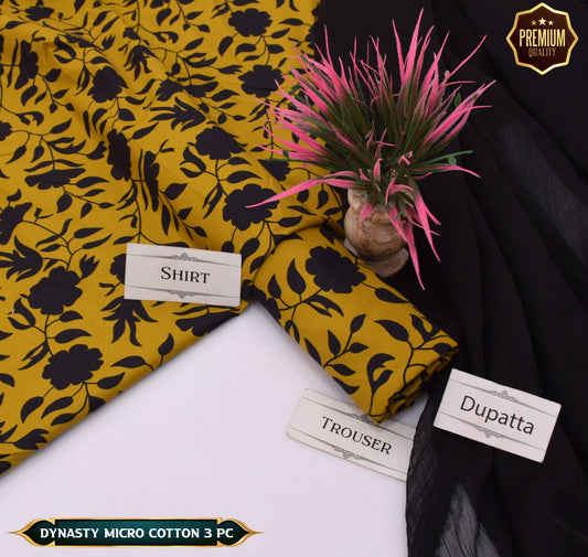DYNASTY MICRO COTTON 4 SEASON STUFF ALLOVER PRINT UNSTITCHED 3 PC'S