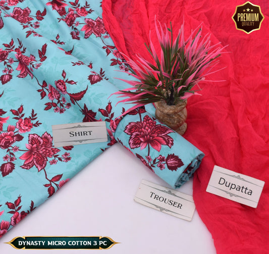 DYNASTY MICRO COTTON 4 SEASON STUFF ALLOVER PRINT UNSTITCHED 3 PC'S