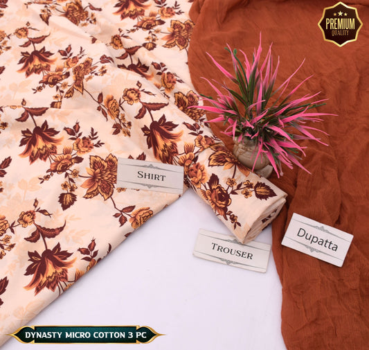 DYNASTY MICRO COTTON 4 SEASON STUFF ALLOVER PRINT UNSTITCHED 3 PC'S