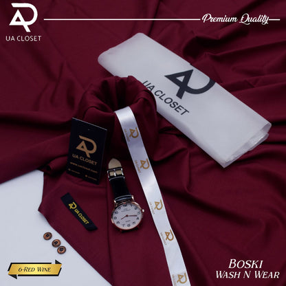 Korean Boski Wash n Wear Suits, ( دو سوٹ کی خریداری پر ایک واچ اور کی چین بلکل فری )